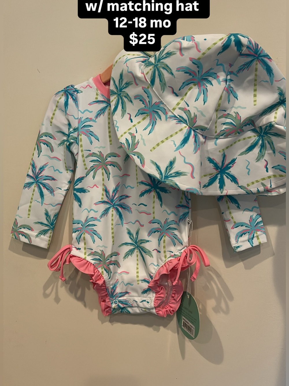 L Long Sleeve Rash Guard With Ruffle Bottom | Blue Lagoon w/ matching hat